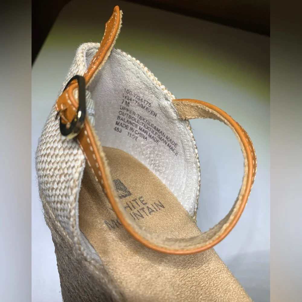 White Mountain White and Tan Espadrille Ankle-Strap Wedges - Picture 4 of 5